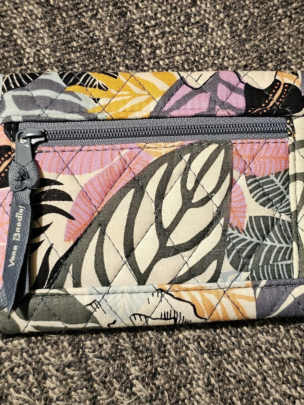Vera Bradley Floral Quilted Wallet in Cream, Black, Orange & Pink